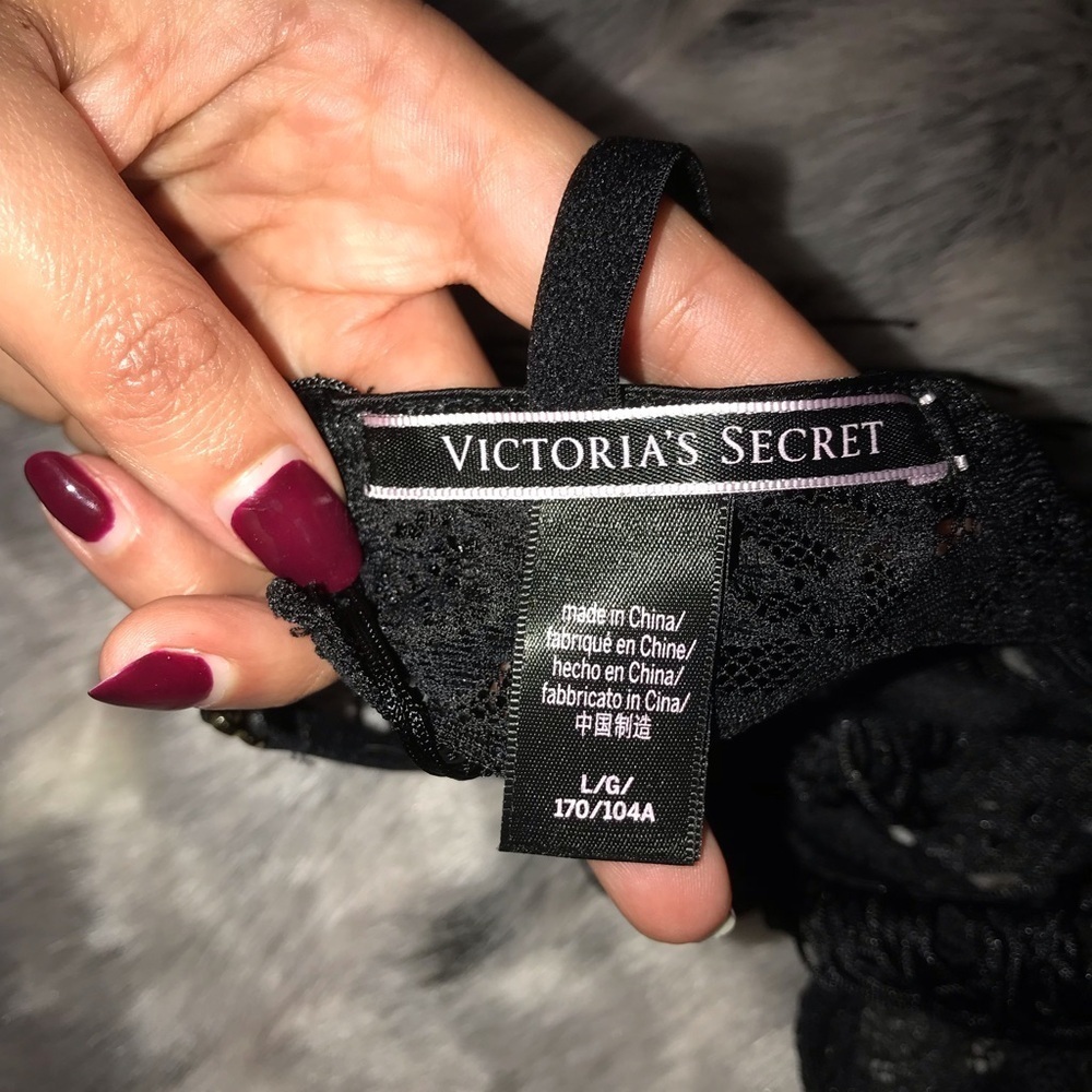 Victoria's Secret Black‎ Fringe Crop Cami bralette & panty Set Size L large - Picture 6 of 6